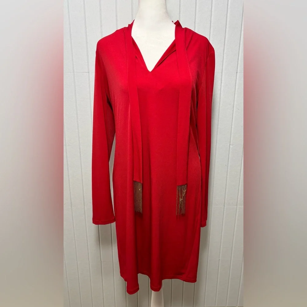 Michael Kors Vibrant Red Stretch Long Sleeve Knee Length Dress Size M